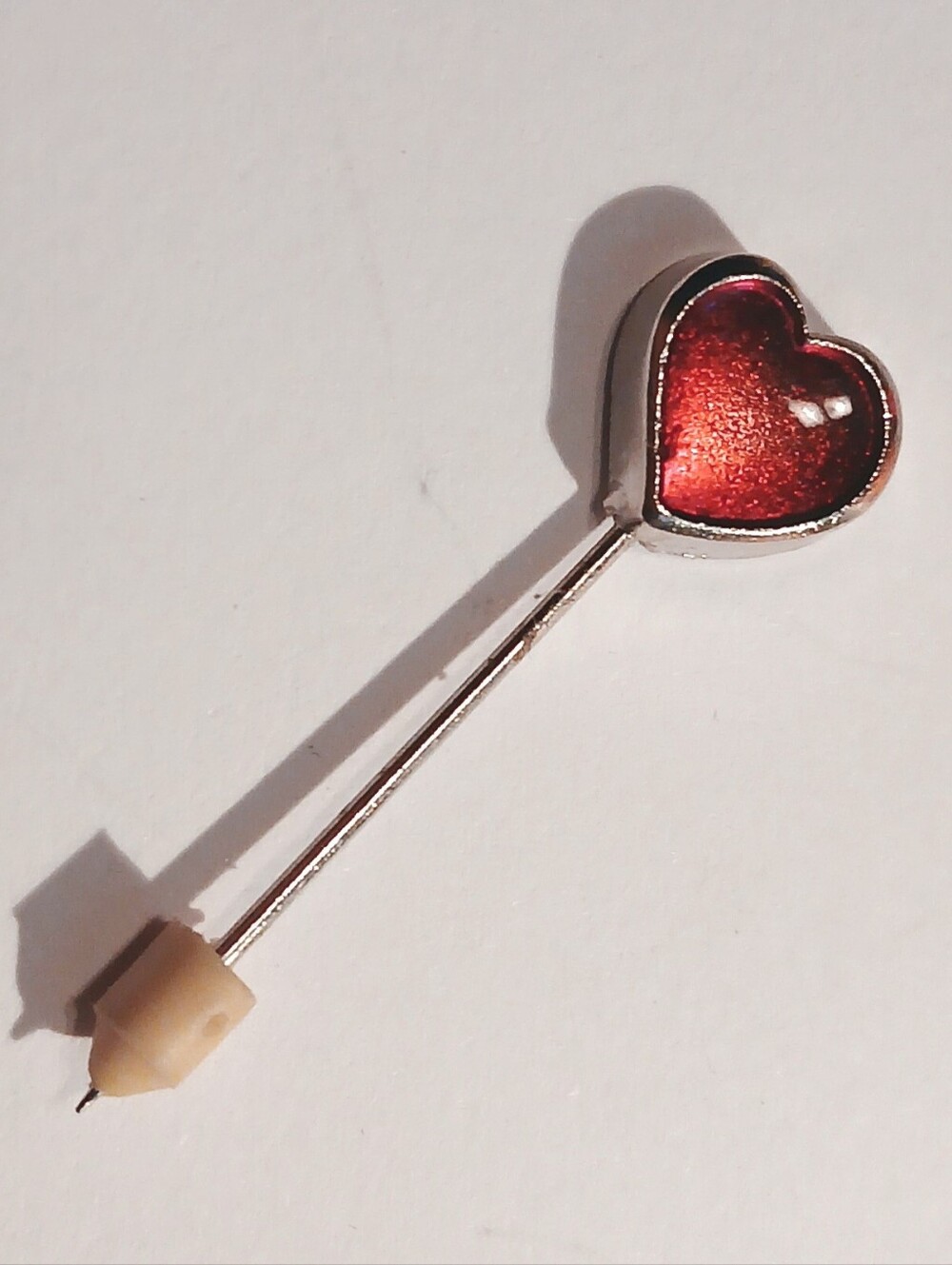 Vintage Red Heart Lapel Pin - Silver Tone